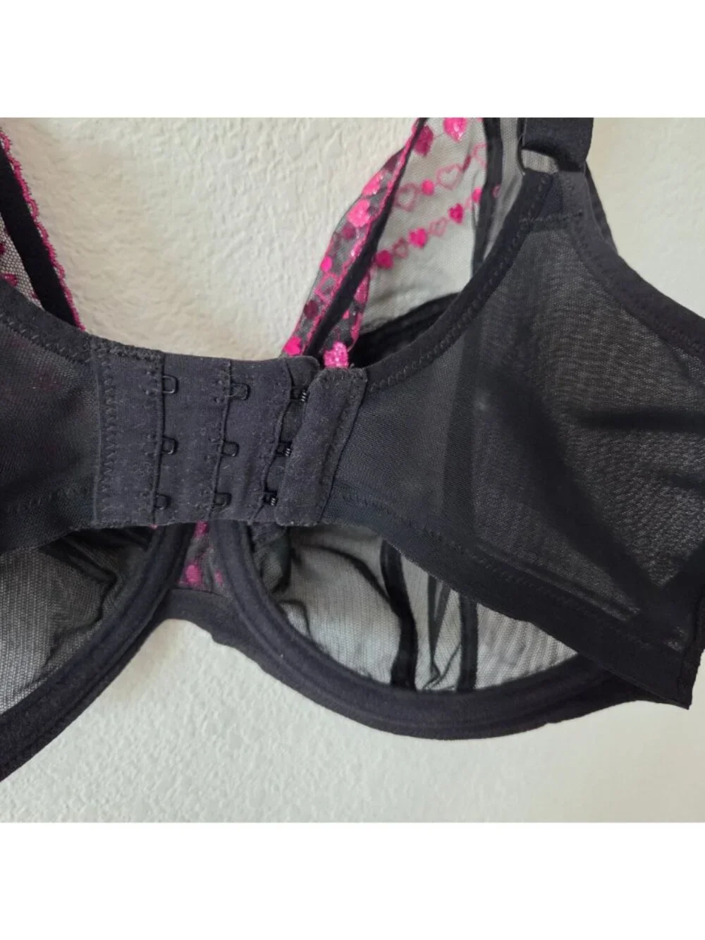 Elomi Size 32K Sheer Black Pink Embroidered Mesh Metallic Underwire Bra Romance - Picture 4 of 7